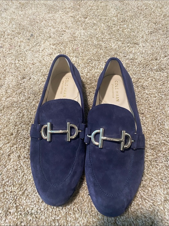 Cole Haan Shoes - Cole Haan Navy Suede Bit Loafers with Silver Hardware